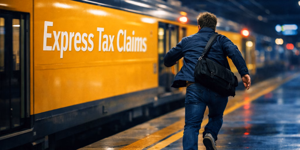 Person running to catch a train symbolising missed tax refund opportunities in the UK